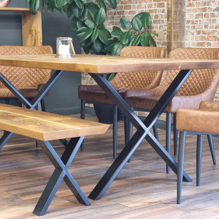 Louth Dining Table Industrial Rustic Wood Angle Cut Edge X Frame Metal Legs Cotswold