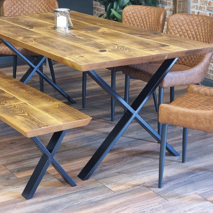 Louth Dining Table Industrial Rustic Wood Angle Cut Edge X Frame Metal Legs Cotswold