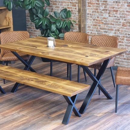 Louth Dining Table Industrial Rustic Wood Angle Cut Edge X Frame Metal Legs Cotswold