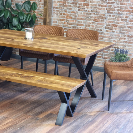 Louth Dining Table Industrial Rustic Wood Angle Cut Edge X Frame Metal Legs Cotswold
