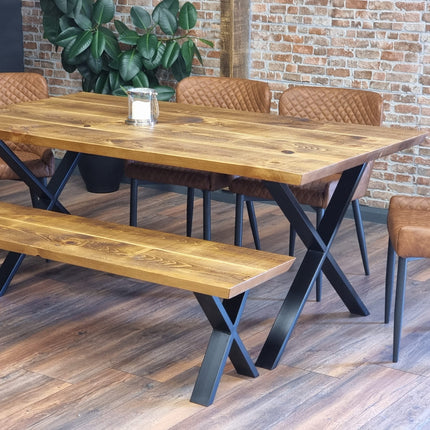 Louth Dining Table Industrial Rustic Wood Angle Cut Edge X Frame Metal Legs Cotswold