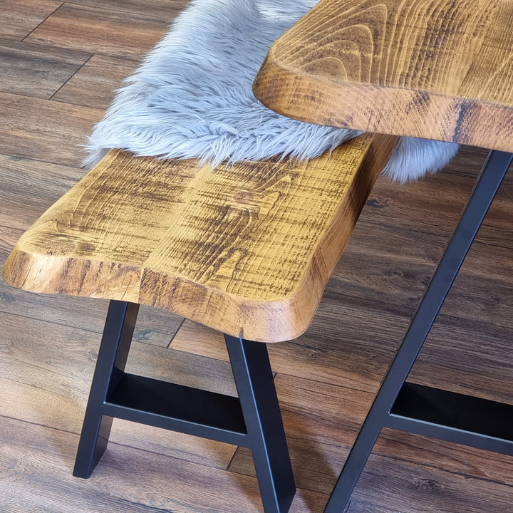 Live Edge Round Corners Dining Bench with Metal Legs – Clar Furniture UK