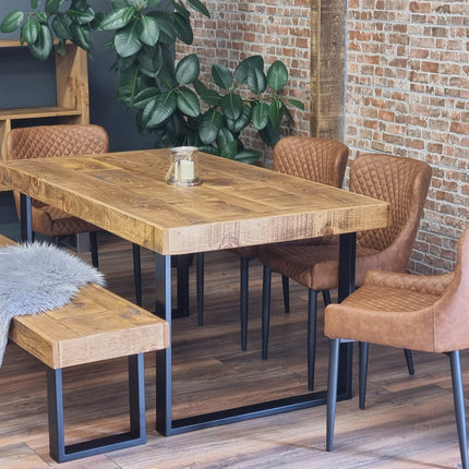 Dining Table Industrial Boston Dine Table Square Frame Steel Legs Industrial Rustic Wood – Handmade Kitchen Table