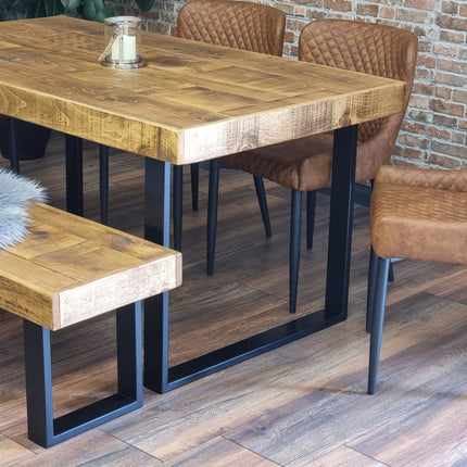 Dining Table Industrial Boston Dine Table Square Frame Steel Legs Industrial Rustic Wood – Handmade Kitchen Table