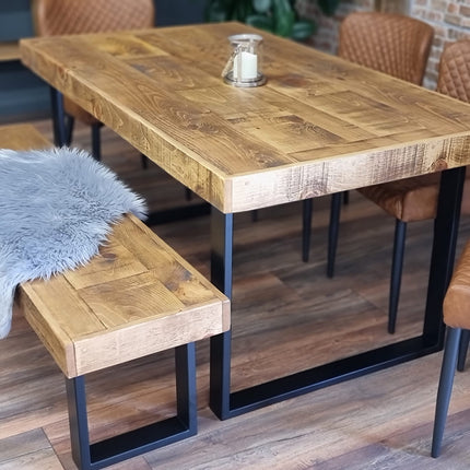 Dining Table Industrial Boston Dine Table Square Frame Steel Legs Industrial Rustic Wood – Handmade Kitchen Table
