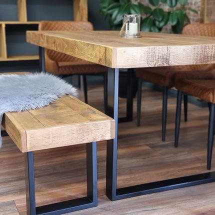 Dining Table Industrial Boston Dine Table Square Frame Steel Legs Industrial Rustic Wood – Handmade Kitchen Table