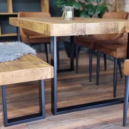 Dining Table Industrial Boston Dine Table Square Frame Steel Legs Industrial Rustic Wood – Handmade Kitchen Table