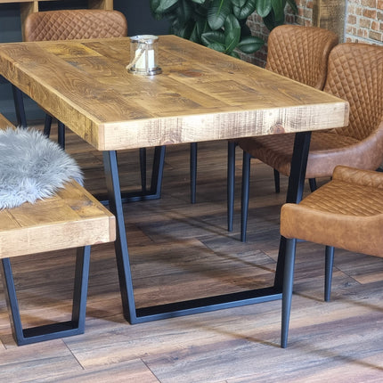 Dining Table Industrial Boston Dine Table V Frame Steel Legs Industrial Rustic Wood – Handmade Kitchen Table