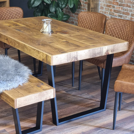 Dining Table Industrial Boston Dine Table V Frame Steel Legs Industrial Rustic Wood – Handmade Kitchen Table