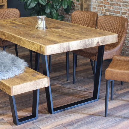 Dining Table Industrial Boston Dine Table V Frame Steel Legs Industrial Rustic Wood – Handmade Kitchen Table