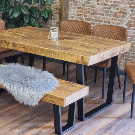 Dining Table Industrial Boston Dine Table V Frame Steel Legs Industrial Rustic Wood – Handmade Kitchen Table