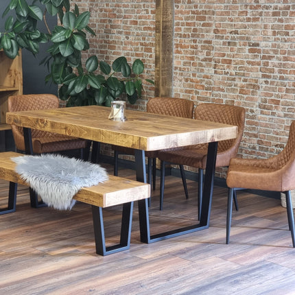 Dining Table Industrial Boston Dine Table V Frame Steel Legs Industrial Rustic Wood – Handmade Kitchen Table