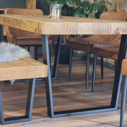 Dining Table Industrial Boston Dine Table V Frame Steel Legs Industrial Rustic Wood – Handmade Kitchen Table