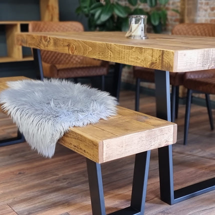 Dining Table Industrial Boston Dine Table V Frame Steel Legs Industrial Rustic Wood – Handmade Kitchen Table