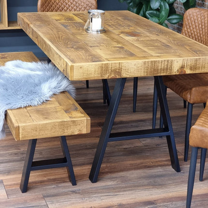 Dining Table Industrial Boston Dine Table A Frame Steel Legs Industrial Rustic Wood – Handmade Kitchen Table