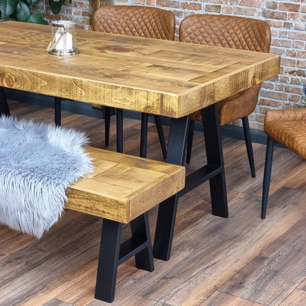 Dining Table Industrial Boston Dine Table A Frame Steel Legs Industrial Rustic Wood – Handmade Kitchen Table