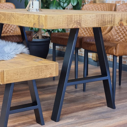 Dining Table Industrial Boston Dine Table A Frame Steel Legs Industrial Rustic Wood – Handmade Kitchen Table