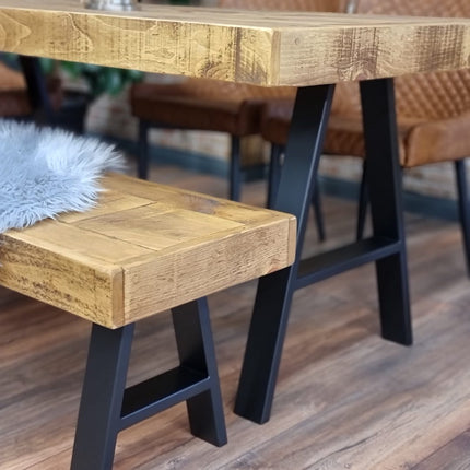 Dining Table Industrial Boston Dine Table A Frame Steel Legs Industrial Rustic Wood – Handmade Kitchen Table