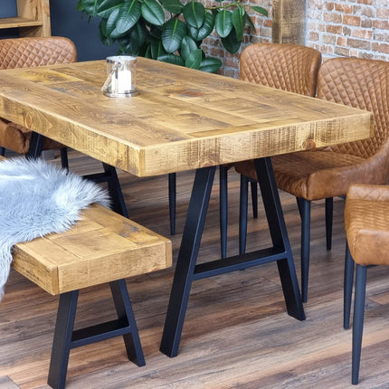 Dining Table Industrial Boston Dine Table A Frame Steel Legs Industrial Rustic Wood – Handmade Kitchen Table