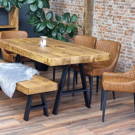 Dining Table Industrial Boston Dine Table A Frame Steel Legs Industrial Rustic Wood – Handmade Kitchen Table