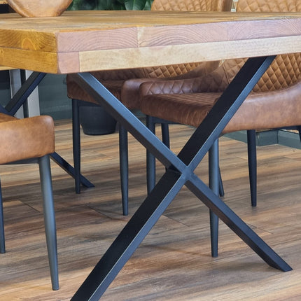 Grantham Thick Dining Industrial Dining Table X Frame Steel Legs