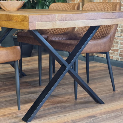 Grantham Thick Dining Industrial Dining Table X Frame Steel Legs