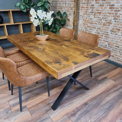 Grantham Thick Dining Industrial Dining Table X Frame Steel Legs