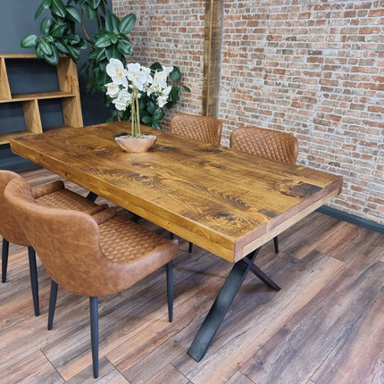 Grantham Thick Dining Industrial Dining Table X Frame Steel Legs