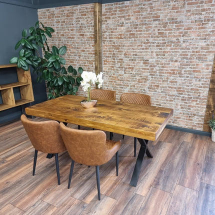 Grantham Thick Dining Industrial Dining Table X Frame Steel Legs