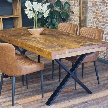 Grantham Thick Dining Industrial Dining Table X Frame Steel Legs