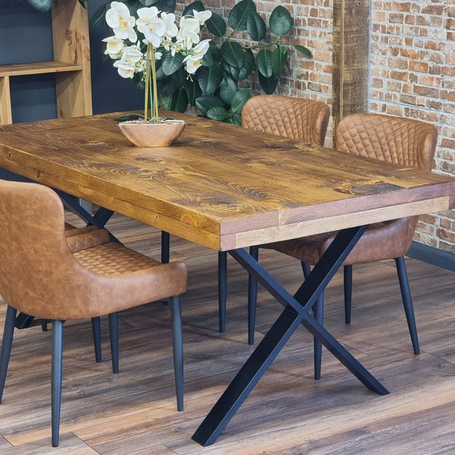 Grantham Thick Dining Industrial Dining Table X Frame Steel Legs