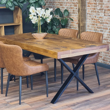 Grantham Thick Dining Industrial Dining Table X Frame Steel Legs