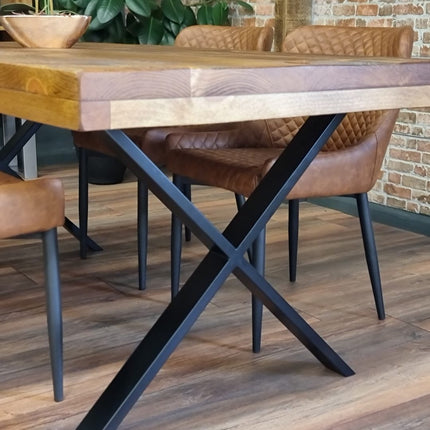 Grantham Thick Dining Industrial Dining Table X Frame Steel Legs