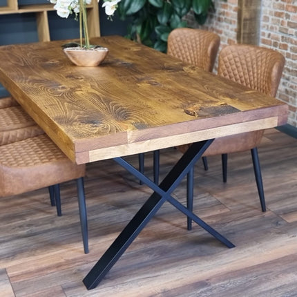 Grantham Thick Dining Industrial Dining Table X Frame Steel Legs