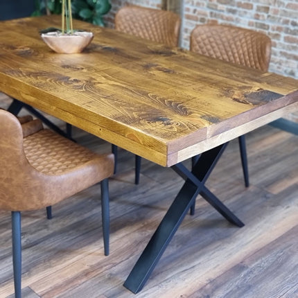 Grantham Thick Dining Industrial Dining Table X Frame Steel Legs