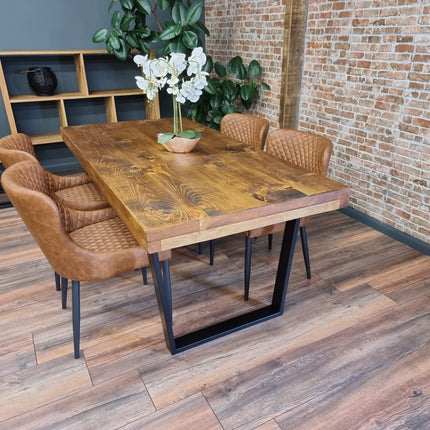 Grantham Thick Dining Industrial Dining Table V Frame Steel Legs