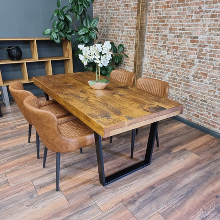 Grantham Thick Dining Industrial Dining Table V Frame Steel Legs