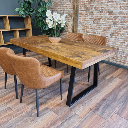 Grantham Thick Dining Industrial Dining Table Trapezium Steel Legs