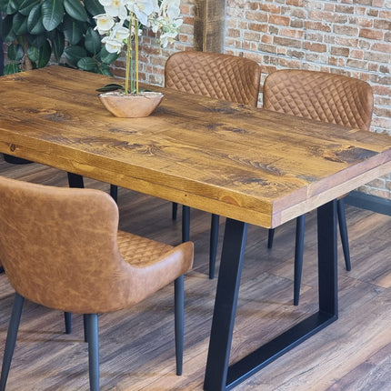 Grantham Thick Dining Industrial Dining Table Trapezium Steel Legs