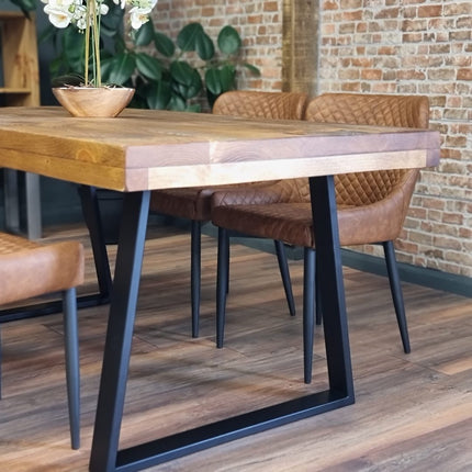 Grantham Thick Dining Industrial Dining Table Trapezium Steel Legs