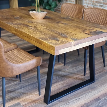 Grantham Thick Dining Industrial Dining Table Trapezium Steel Legs