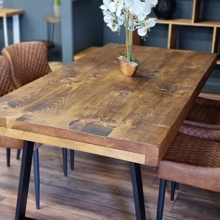 Grantham Thick Dining Industrial Dining Table Trapezium Steel Legs