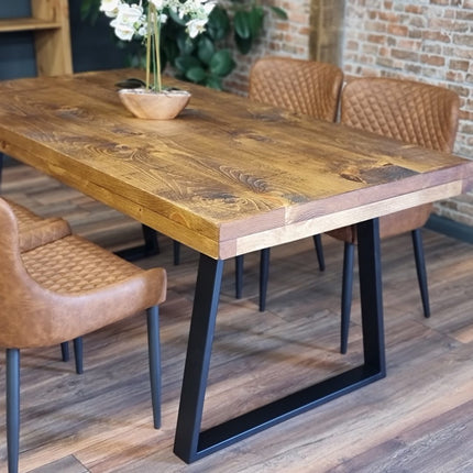 Grantham Thick Dining Industrial Dining Table Trapezium Steel Legs