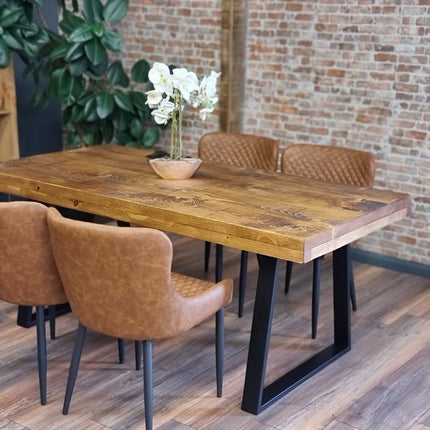 Grantham Thick Dining Industrial Dining Table Trapezium Steel Legs