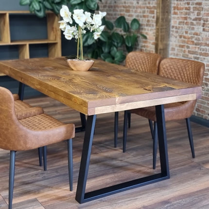 Grantham Thick Dining Industrial Dining Table Trapezium Steel Legs