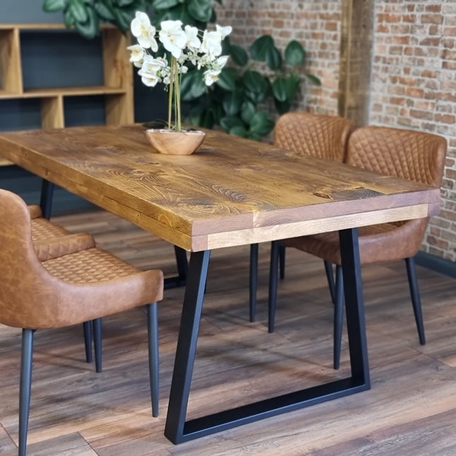 Grantham Thick Dining Industrial Dining Table Trapezium Steel Legs