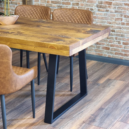 Grantham Thick Dining Industrial Dining Table Trapezium Steel Legs