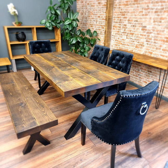 Industrial Farmhouse Handmade Bench 3" Rustic Wood - Chunky Metal Legs