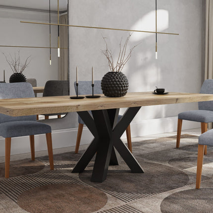 HARDWOOD Solid Oak Dining Table Steel Base- Industrial Rustic Handmade Kitchen Table CLAR 014