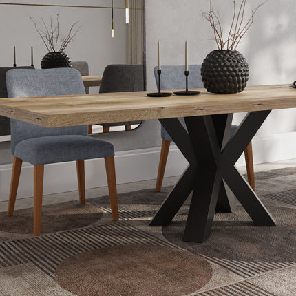 HARDWOOD Solid Oak Dining Table Steel Base- Industrial Rustic Handmade Kitchen Table CLAR 014